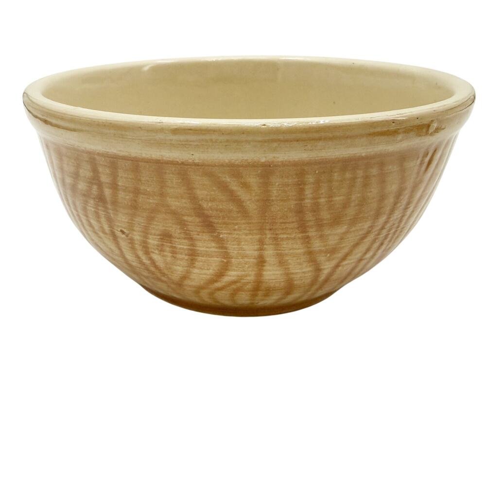 vintage brown & cream Wood Grain pattern Mixing Bowl ceramic pottery rustic farm